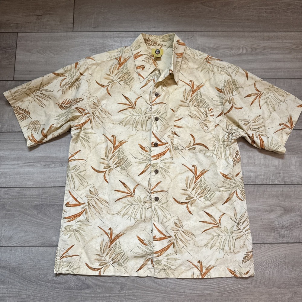 Vtg 90s Duck Head Hawaiian Button Down Shirt Aloha Leaf Print 100% Cotton Mens M